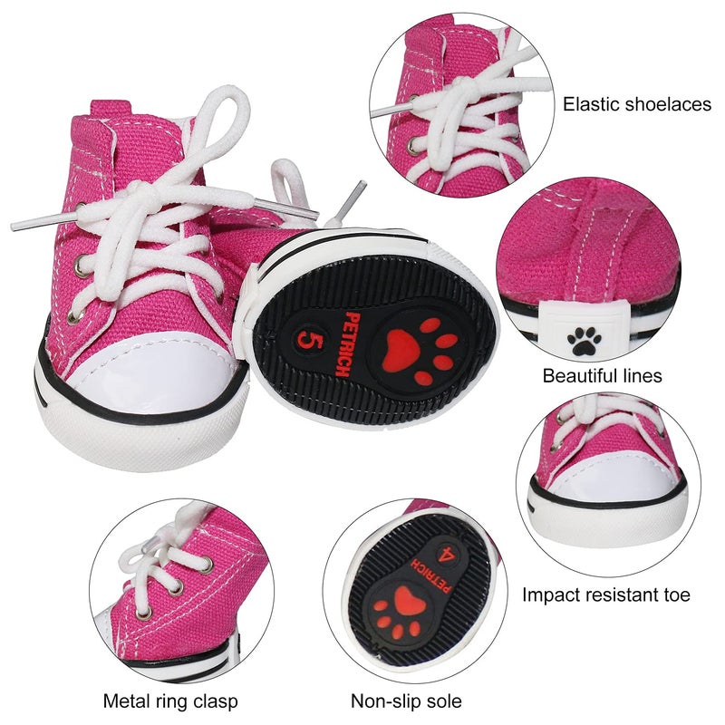 URBEST 4 Pcs Pet Dog Puppy Canvas Sport Shoes, Sneaker Boots, Outdoor Nonslip Causal Shoes (8#, Pink) - Image 2